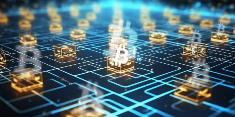 logo de bitcoin en bloques de transacciones comprimidos