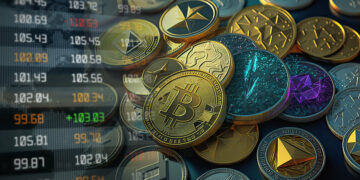 criptomonedas junto a listado de precios y acciones en mercado