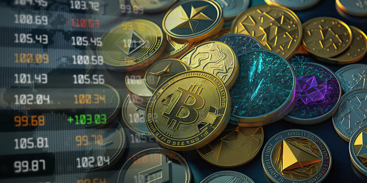 criptomonedas junto a listado de precios y acciones en mercado