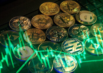 Criptomonedas y gráfico alcista.