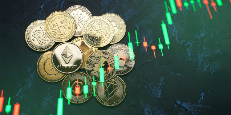 Criptomonedas y gráfico alcista.