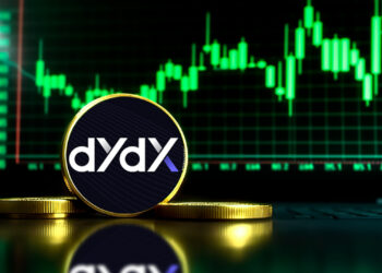 dydx y gráfico de precio de fondo.