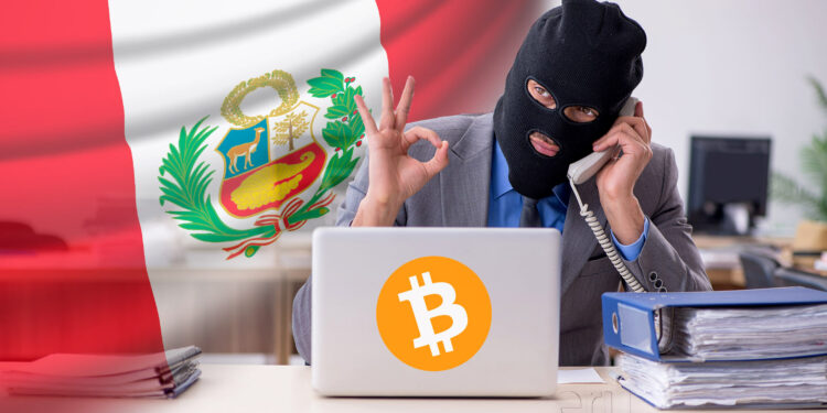 Bandera de Perú, estafador y bitcoin.