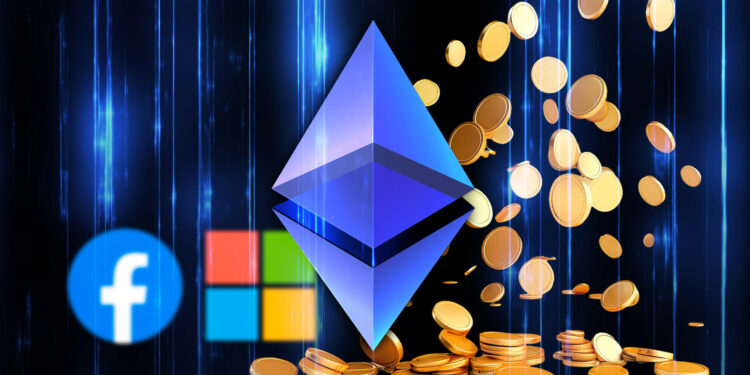 Ethereum, ganancias y logos de Facebook y Microsoft.