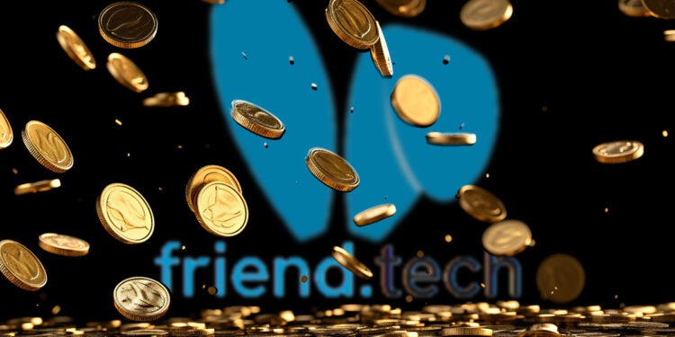 monedas cayendo con logo de Friend.tech en el fondo oscuro