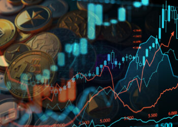 criptomonedas junto a grafico de precio en aumento