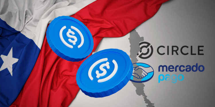 Stablecoin, bandera de Chile, logo de circle y mercado pago.