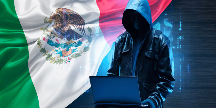 Hombre cometiendo un delito con criptomonedas y bandera de México.