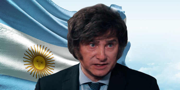 Milei y bandera de Argentina.