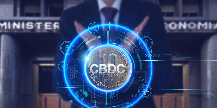 moneda digital de 10 pesos argentinos con persona haciendo señal de rechazo con las manos y fachada del Ministerio de economía en el fondo