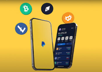 wallet de criptomonedas en telefonos moviles con logo de Paypal