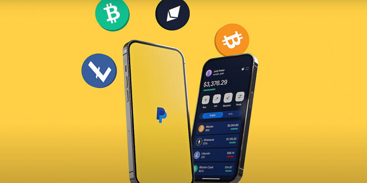 wallet de criptomonedas en telefonos moviles con logo de Paypal