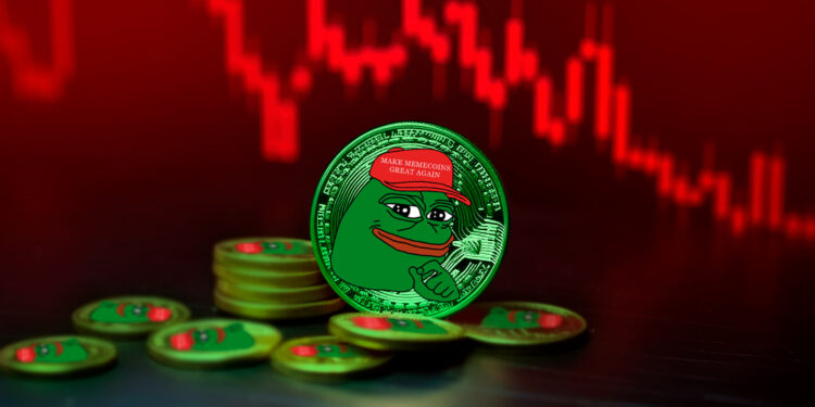 Criptomoneda PEPE y gráfico en caída.