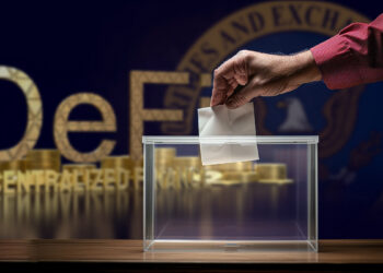 persona depositando voto en urna de cristal de las DeFi en votación de BarnBridge para decidir como afrontar las demandas de la SEC