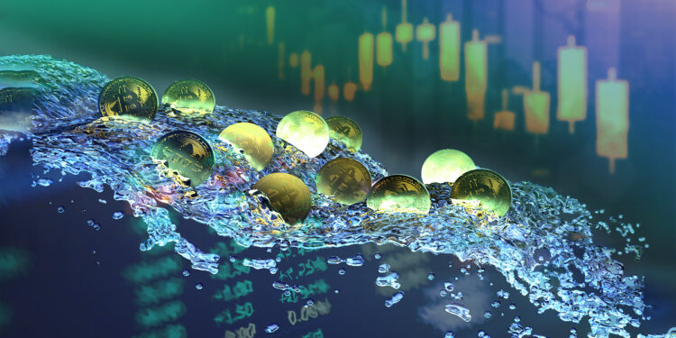 monedas en corriente de agua reflejando graficos de precio de casas de cambio descentralizadas