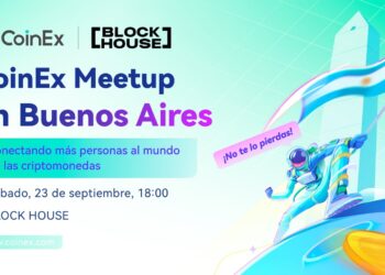 Pancarta promocional del Meet-up de CoinEx en Buenos Aires, Argentina.