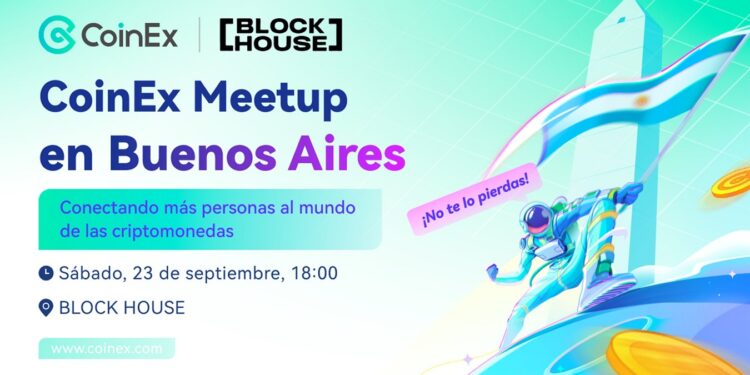 Pancarta promocional del Meet-up de CoinEx en Buenos Aires, Argentina.