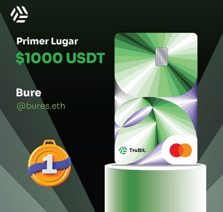 Diseño personalizado de una tarjeta de crédito de TruBit con figuras geométricas de colores.