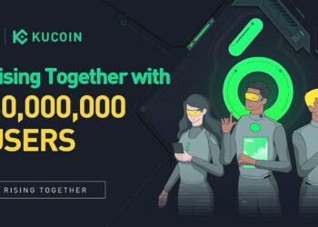 Pancarta promocional del evento Creciendo Juntos de KuCoin.