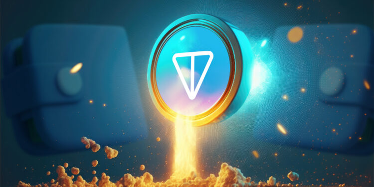 moneda TON de Telegram despegando impulsado por explosión con billeteras digitales en el fondo
