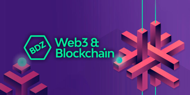 Pancarta promocional del evento BDZ 2023 de Web3 y Blockchain en Zaragoza, España.