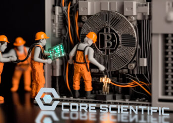 Mineros de bitcoin y logo de Core Scientific