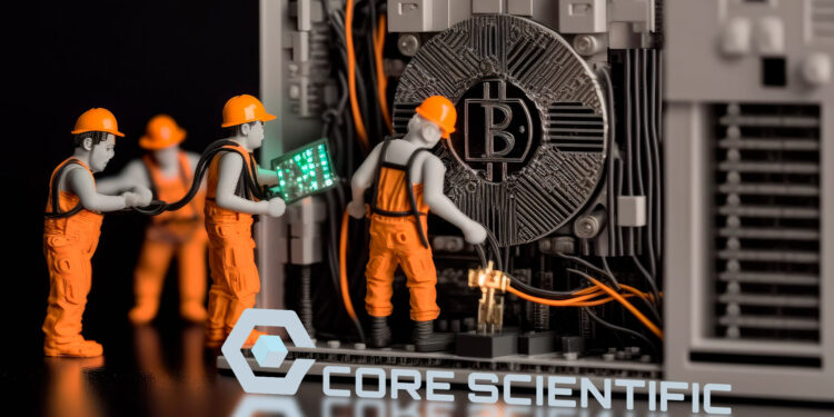 Mineros de bitcoin y logo de Core Scientific