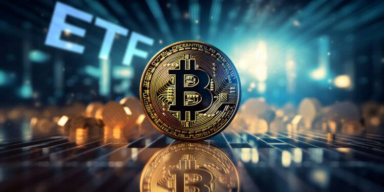 moneda de bitcoin con monedas y etf detras