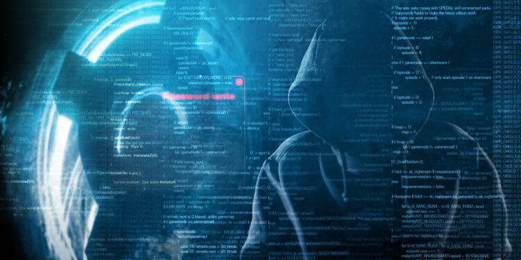 hacker detras de codigo junto a vortice con logo de Frax Finance