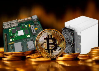 Bitcoin, placa y minero Antminers S19.