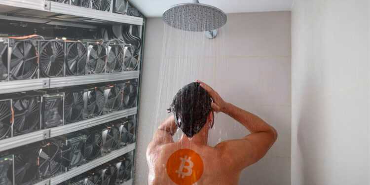 Persona bañándose y mineros de bitcoin.