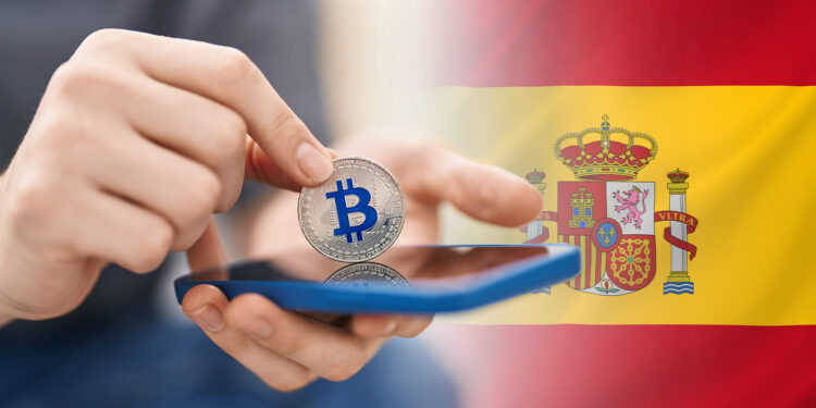Bitcoin y bandera de España.