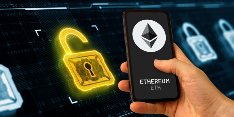 Candado abierto y ethereum.