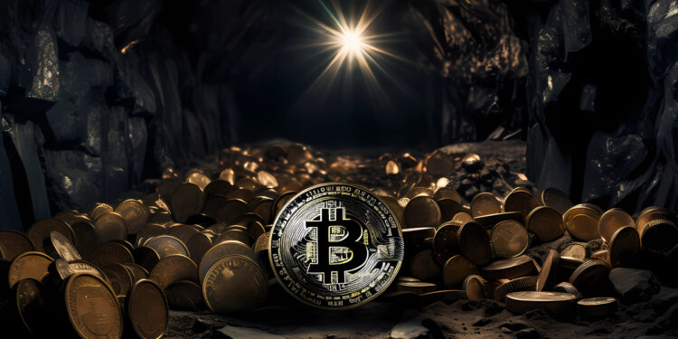 moneda de bitcoin entre monedas en cueva