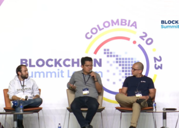 De izquierda a derecha David Carvajal, Gustavo Salaiz, David Ramírez y Nicolás Jaramillo. Fuente: Blockchain Summit Latam - YouTube.