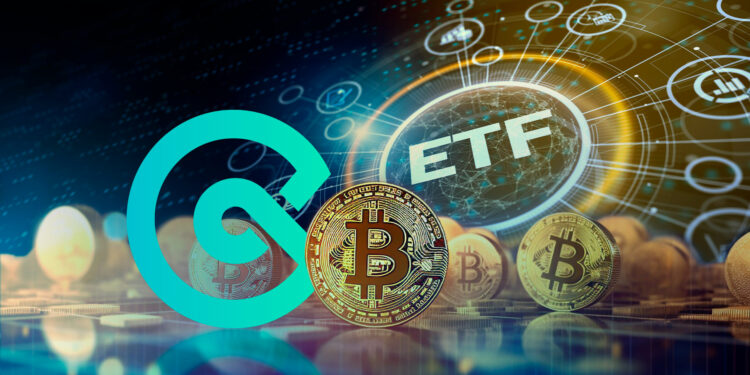 Logos de Bitcoin, ETF y CoinEx.