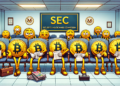 Hay 13 solicitudes de ETF de bitcoin esperando la aprobación (o rechazo) de la SEC estadounidense. Dall-E, por OpenAI.
