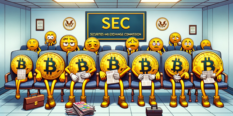 Hay 13 solicitudes de ETF de bitcoin esperando la aprobación (o rechazo) de la SEC estadounidense. Dall-E, por OpenAI.