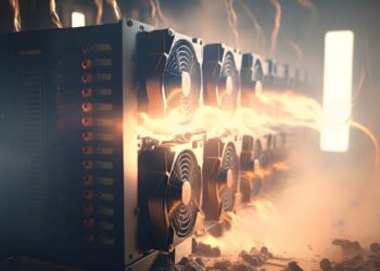 mineros de Bitcoin entre la bruma y atravezados por un haz de luz