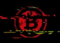 Un glitch del logo de Bitcoin en rojo, verde en fondo negro.