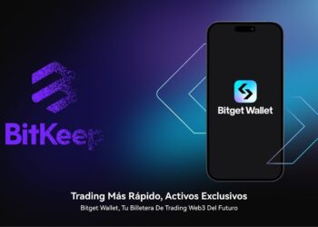 Teléfono celular con el logo de Bitget Wallet en pantalla.