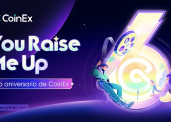 Pancarta promocional del programa Raise me Up de CoinEx.