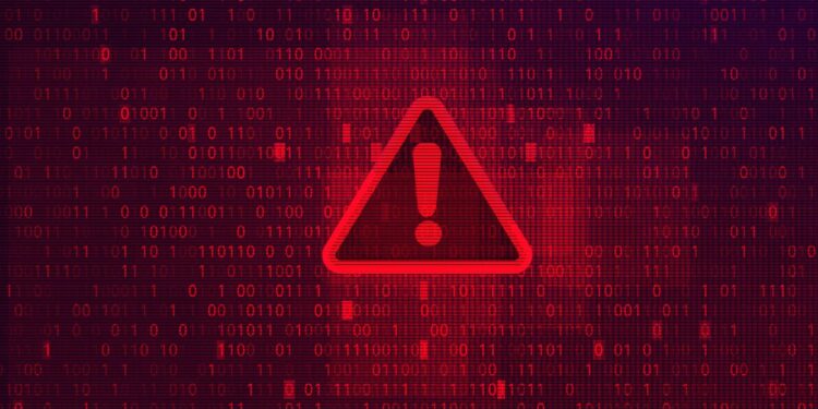 Símbolo de advertencia sobre un fondo de números como código