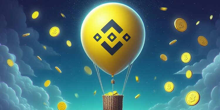 Un globo en el cielo dejando caer monedas.