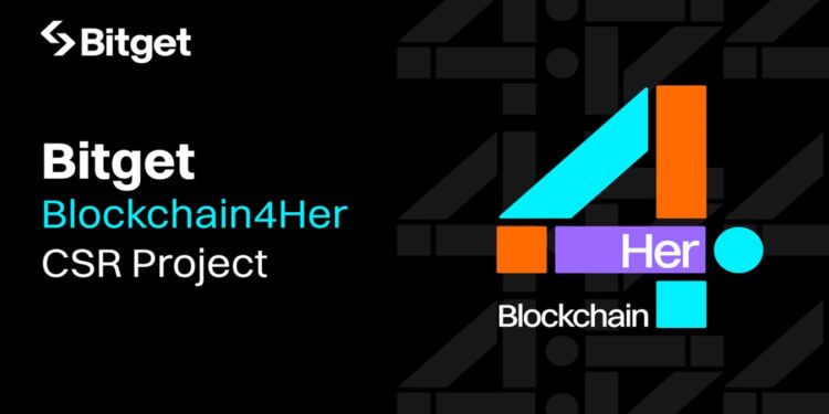 Pancarta promocional del programa Blockchain4her de Bitget.