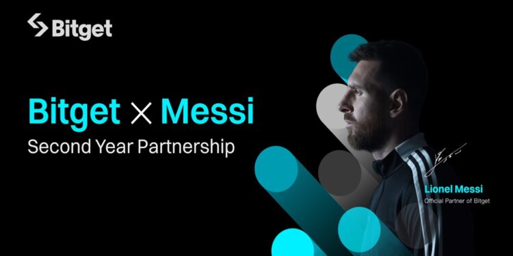 Foto de perfil de Leo Messi con el logo de Bitget.