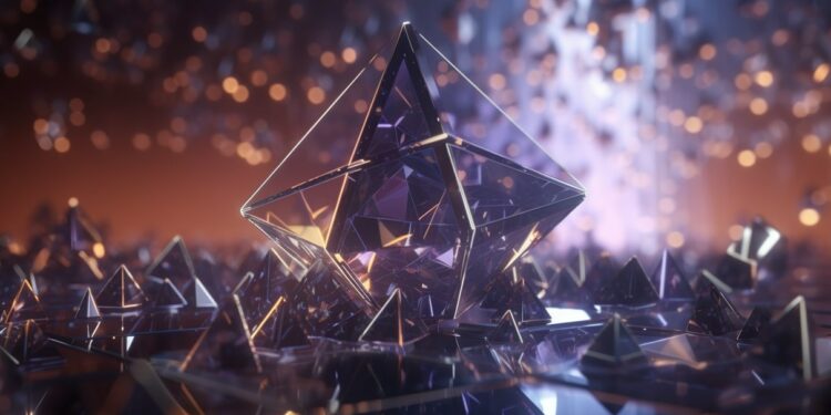 Símbolo de Ethereum generado por IA y en 3D