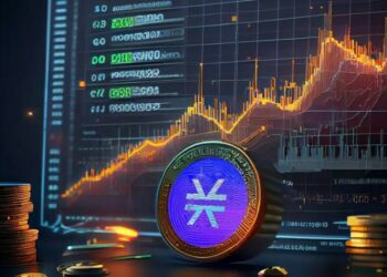 MOneda de Stack frente a una pantalla con un gráfico ascendente