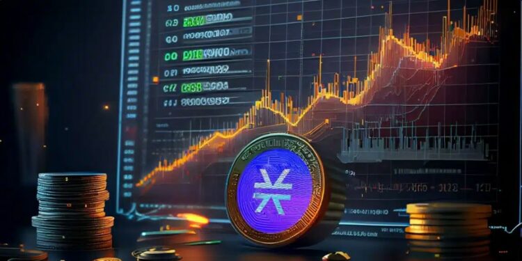 MOneda de Stack frente a una pantalla con un gráfico ascendente