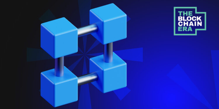 Cuatro cubos azules conectados entre si por cilindros delgados formando un bloque.